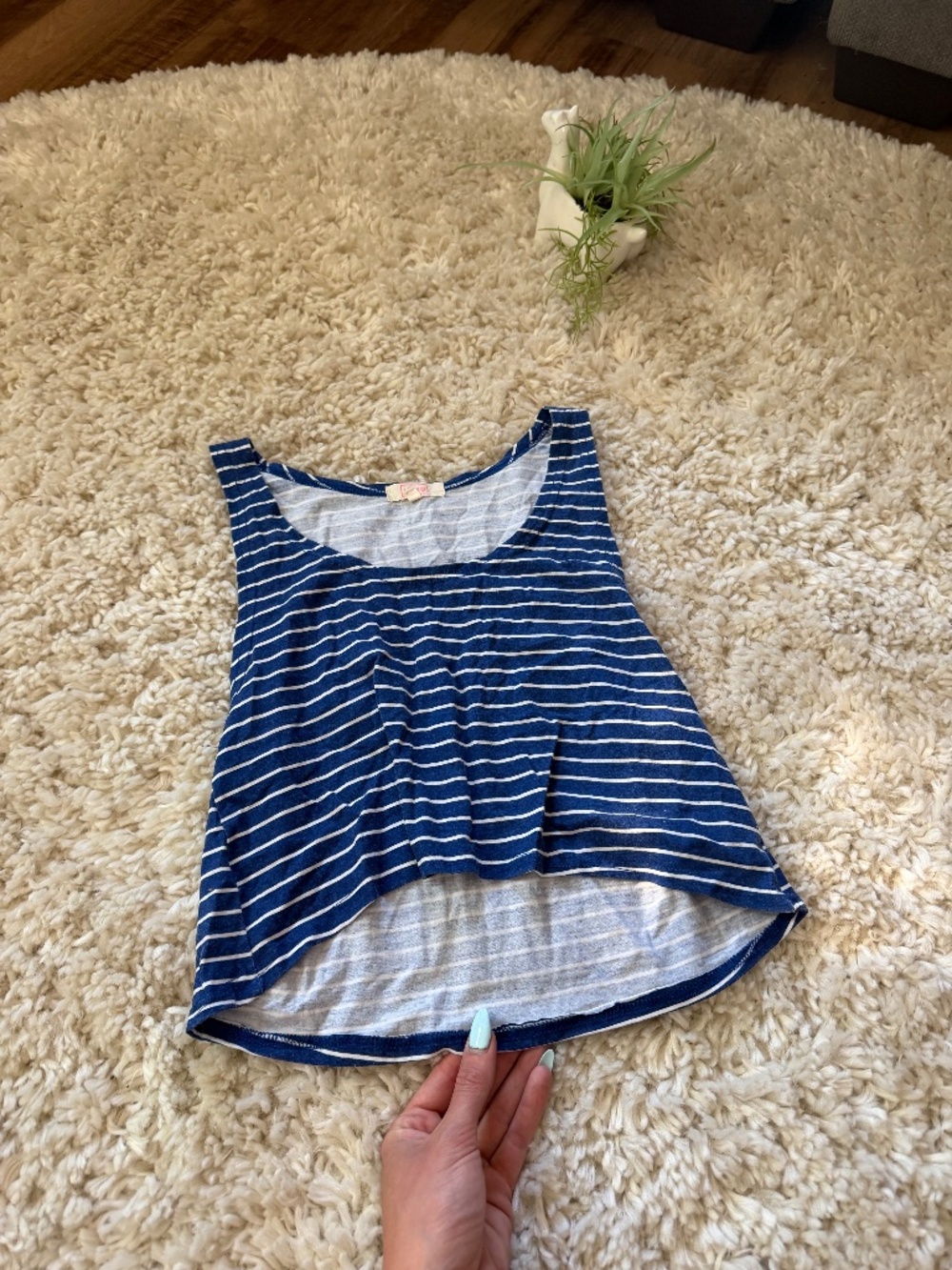 Lightweight sleeveless Striped Navy & White Cropped summer y2k spring belly shir